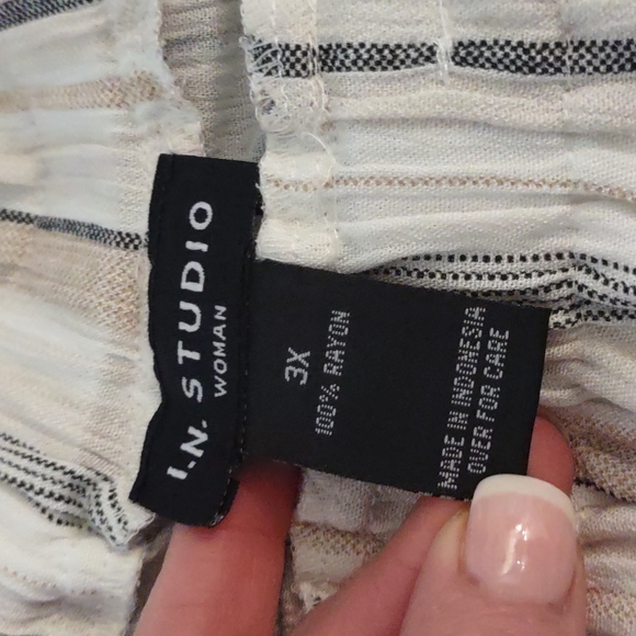 Crepe Palazzo Elastic Waist wide leg Striped Pants Cruise I.N. Studio Womens 3X - Picture 6 of 11